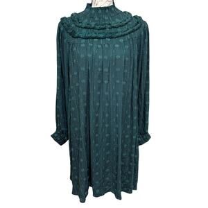 Wild DOLORES Shift Dress Size US 6 Emerald Green Smock High Neck Embroidered NEW